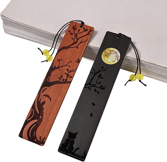 ZQZYMXQ 2Pcs Moon Cat Bookmark, 3D Fancy Bookmarks, Unique Bookmarks Black Cat Gifts (Moon Cat)