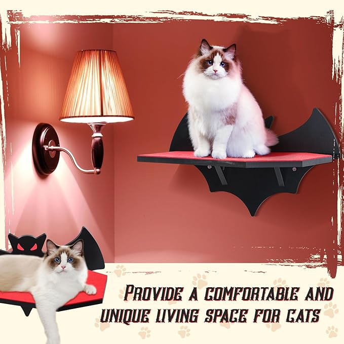 Gemscream Cat Shelves for Wall, Halloween Bat Floating Gothic Bed with Coffin Scratching Board Cat Wall Tree Can Load Bearing up to 30 Lbs/ 14 kg