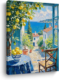 Italy Coast Wall Art, Nature Landscape Watercolor Painting Framed Canvas Print Modern Home Decor, Summer Aesthetic Italian Lemon Prints for Living Room Kitchen Farmhouse Decorations 15x11.4 inch