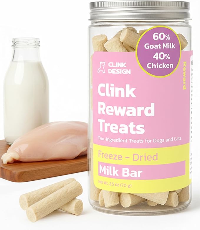 Clink Design Dog Training Treats, Training Treats for Dogs and Cats, Freeze Dried Goat Milk Snacks, 60% Goat Milk & 40% Chicken, 2.5oz