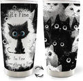 Cat Gifts for Cat Lovers, Funny Black Cats 20oz Travel Coffee Mug Tumbler, Im Fine Everythings Fine Stainless Steel Tumbler with Lid and Straw