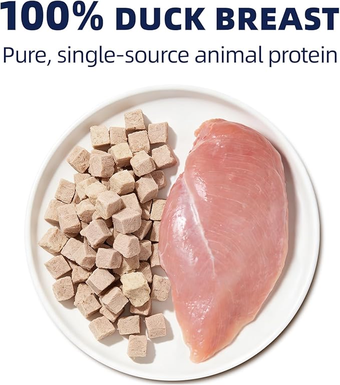Freeze Dried Duck Breast Treats for Dogs & Cats, Single Ingredient High Protein Training Treats, Grain Free Raw Diet Meal Topper, 6 oz