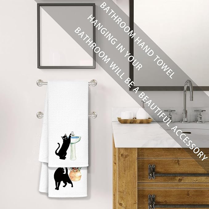 Jvpke Funny Black Cat Decorative Hand Towels for Bathroom Set of 2 - Black Cat Gifts for Women Kids Men Her Girls Friends Teacher Adults, 16×24 Inch