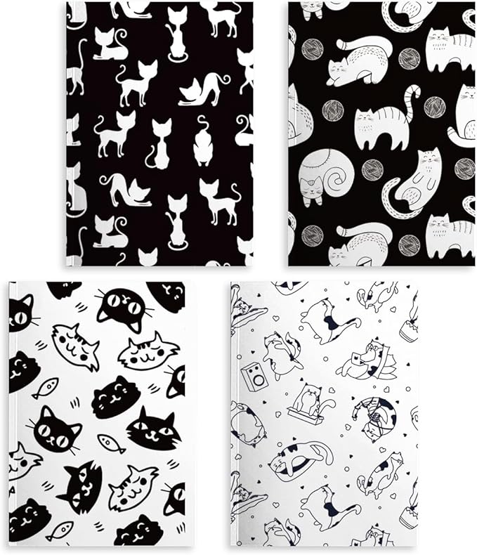 Cat Lined Notebooks for Work, 4 Pcs A5(8.26x5.7inch) College Ruled Notebook Journal for Women, Cute Notepads Journals for Writing, Cute Diary Stationary Cat Lover Gifts 2