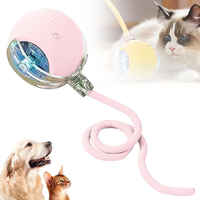2026 Interactive Rolling Cat Dog Ball Toy – Smart Automatic Self-Moving Pet Toy, Upgraded Smart Automatic Electric Dog Ball for Bored Cats and Dogs (Pink)