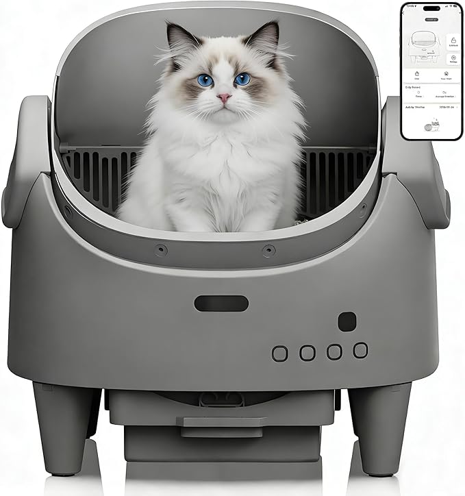 Open-Top Automatic Cat Litter Box, Self Cleaning Cat Litter Box with App Control & Weight Monitoring, 10.5L Large Capacity for Multiple Cats, Ultra-Quiet & Odor Control, 1 Rolls Refill Bags Included