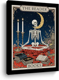 The Homebody Tarot Card Wall Art, Funny Skeleton Meditating Posters, Book Lovers Gifts, Vintage Canvas Framed Prints Room Aesthetic, Whimsical Decor for Living Room Entryway Bedroom Book Shelf