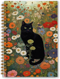 Wildflower Black Cat Notebook, Cats Lover Mom Lady Gifts, Black Kitten Floral Journal, Cat Office Supplies, Perfect Otebooks for School Officen 5.5x8.3 Inch