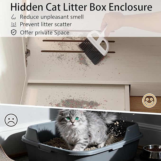 Extra-Large Enclosure for Self-Cleaning Cat Litter Boxes, Wooden Cat Litter Furniture with LED Lighting, a Adjustable Shelf and Doors