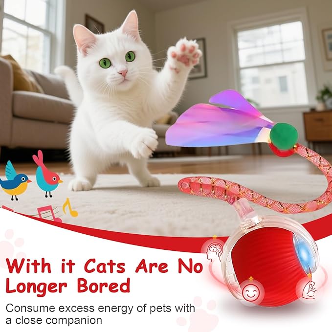 Interactive Cat Toys Smart Ball for Cats and Dogs, 360° Automatic Rolling Chase, 2 Rapid-Action Tails, Designed for Indoor pet Exercise, Boredom Relief, and Fun Chase Play.(Blue)