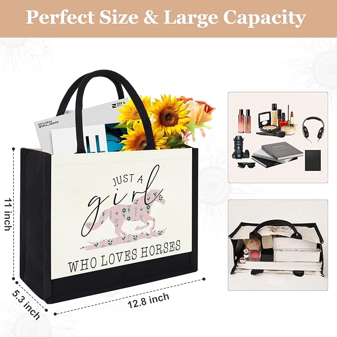 GevGuxLuo Horses Canvas Tote Bag, Cute Horse Gifts for Women, Horse Lover Gift Aesthetic Beach Bag Reusable Grocery Bag, Birthday Christmas Gift for Daughter Friends Sisters Bestie Who Loves Horses
