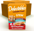 Delectables Lickable Treat Stew Wet Cat Treat Variety Pack, Food Topper, Hydrating, Grain-Free, No Fillers, No By-Products, No Added Preservatives, 1.4oz Pouch, 36 Count