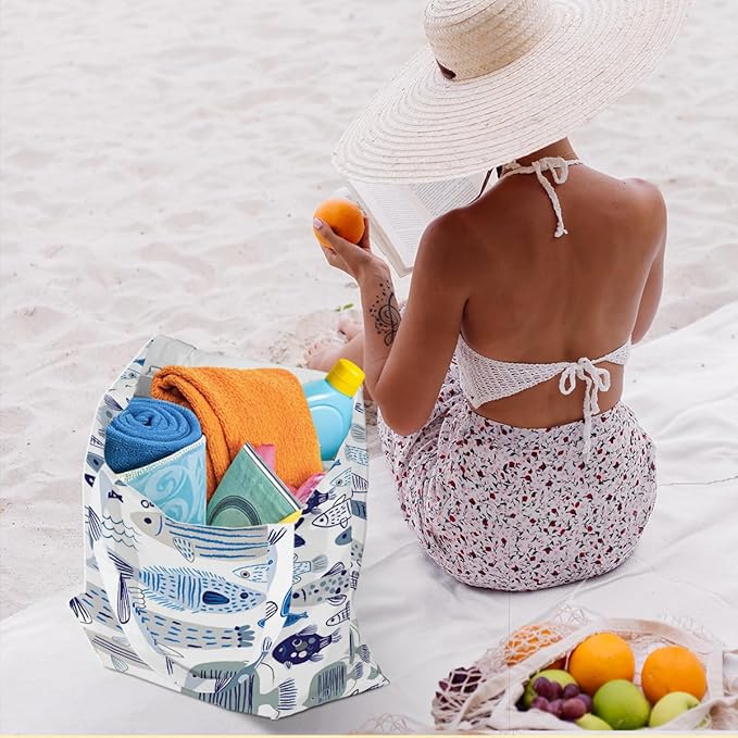Hanamiya Na Tote Bag with Zipper Pockets, Tote Bag Reusable Shopping Grocery Bags Birthday Gifts for Women, Weekender Bags