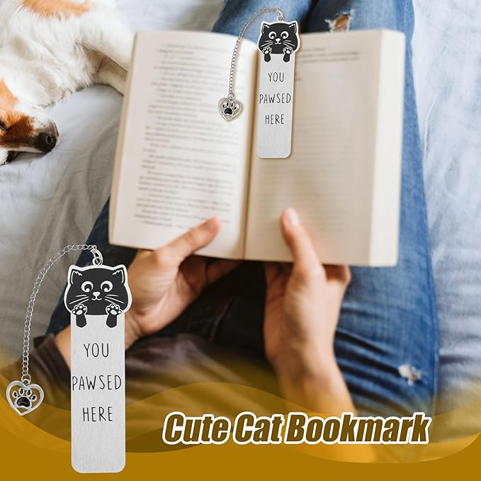Cat Bookmark, Zinc Alloy Kitten Pet Bookmarks for Women with Heart Pendent Bookish Gift Cute Animals Book Marker Funny Reading Accessories for Cat Lovers
