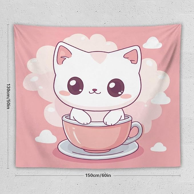 MaSiledy Tapestry As Wall Art Kawaii Cat Tapestry Cute Kitten Cat Meow Wall Hanging Wall Tapestry Aesthetic for Bedroom Colorful Wall Hanging Aesthetic Wall Art For Room Decor 50"x60"