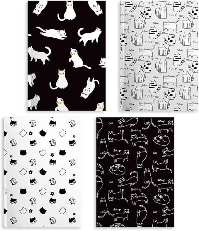 Cat Notebooks for Work, 4 Pcs A5(8.26x5.7inch) College Ruled Notebook Journal for Women, Cute Notepads Lined Journals for Writing, Cute Diary Stationary Cat Lover Gifts 3