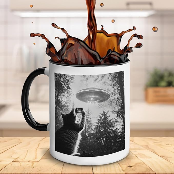 AlienCat Selfie UFO Coffee Mug - Funny Cat Gifts For Women, Men, & Cat Lovers - Perfect For Birthday, Halloween, Christmas - 11 oz