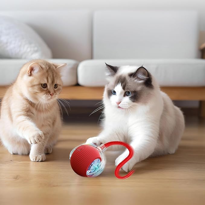 Interactive Cat Dog Toys, Electric Automatic Moving for Bored Indoor Adult Cats, Smart Rolling Ball with 3 Modes(Fast Rolling,Chirping & Motion-Activated) for Pet, Fun Gift for Cats with Speedy Tail