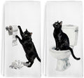 Funny Black Cat Hand Towels Gifts for Women Men, Black Cat Themed Decorative Hand Towels Set of 2, Cute Cats Dish Tea Towels for Kitchen Bathroom Washroom Toilet Decor Decorations, 16x24 Inch