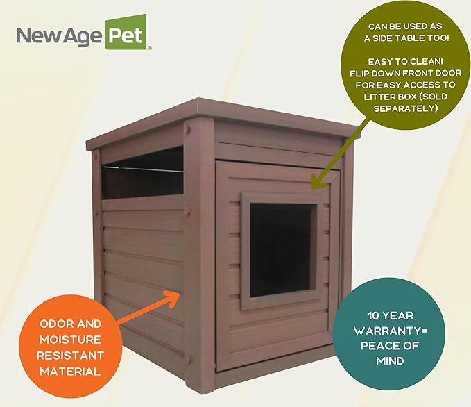 New Age Pet ECOFLEX Litter Loo Standard & Jumbo Sizes, 4 Colors, Moisture and Odor Resistant Enclosure & End Table, No‑Tools Assembly, 10 Year Warranty, Russet Brown, Standard