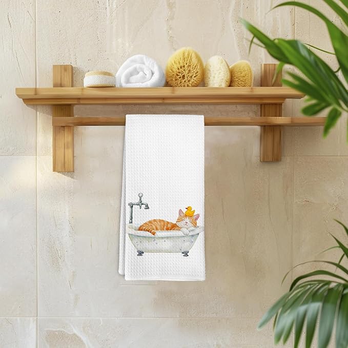 Funny Orange Tabby Cat Hand Towels,Orange Cat Owners Gifts,Bathroom Cats Decor Hand Towels,Cute Kitty Decor Tea Towel for Nursery Toilet,Cats Bathroom Decorative, 16x24 Inch