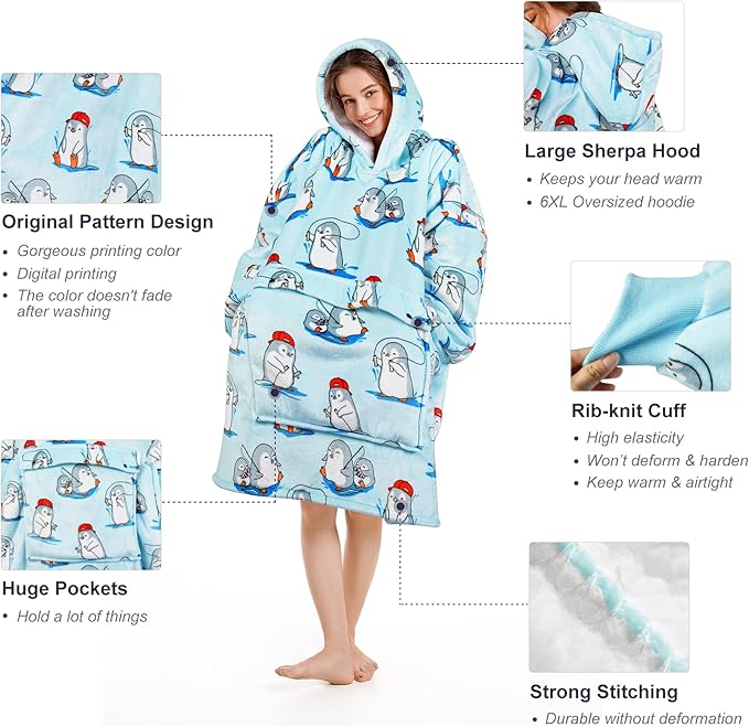 Narecte Cozy Oversized Blanket Hoodie Wearable Blanket Adults Soft Hooded Blanket Hoodie Birthday Gifts for Women Christmas