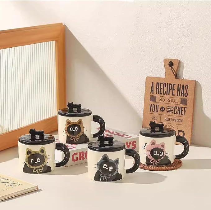 Cat Shaped Mug Suitable For A Variety Of Drinks, Ceramic Mug With Lid, Gift Box For Souvenirs (LightblueGiftBox)