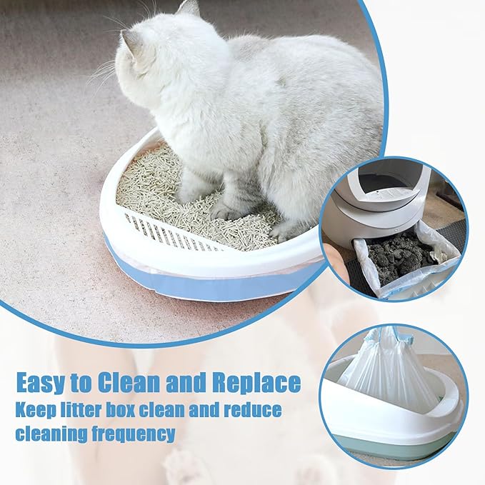 120 Pack Cat Litter Box Liners with Drawstring Cat Litter Bags Replacement Waste Bags for Litter Box Robot 3/4 Self-Cleaning Kitty Litter Box Trash Bags(25" x 15.7")