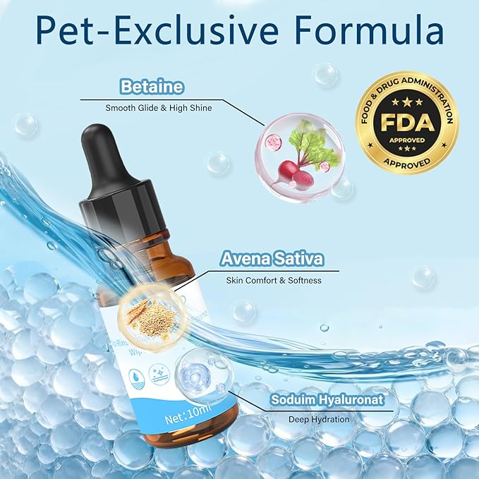 2PCS Waterless Cat Shampoo Essence with Blue Detangling Spray Brush, Hypoallergenic Concentrate for Sensitive Skin, No-Rinse Formula Helps Manage Shedding & Maintain Coat Health,0.34 oz*2