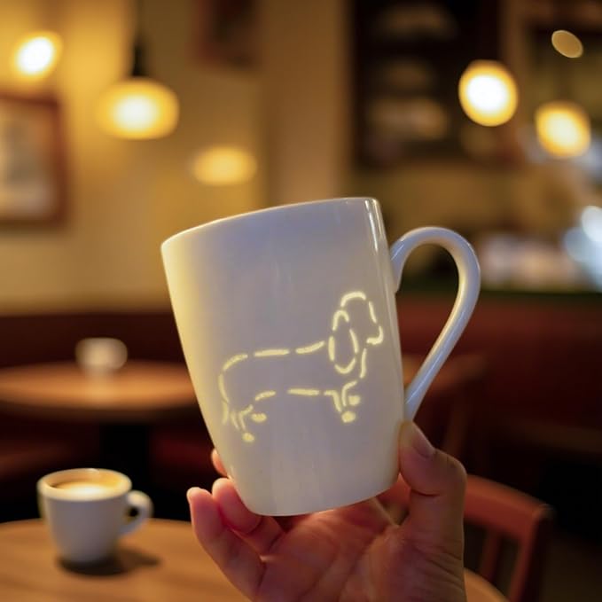 Lily's Home White Porcelain Coffee Mug – Raised Hollowed Dog Pattern-13.5 oz-Ergonomic Handle-Microwave & Dishwasher Safe-Hot Chocolate, Coffee, Tea-for Dog Lovers & Housewarming