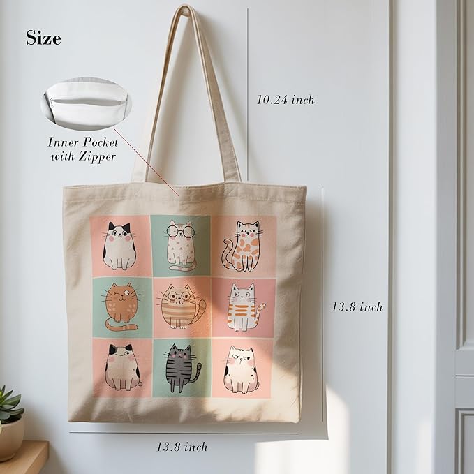 Pets Lover Gifts Tote Bag for Women, Dogs Cats Bee Aesthetic Canvas Bag with Inner Pocket