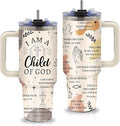 Christian Child of God Tumbler 40oz with Handle and Straws, Leak - proof, Stainless Steel Insulated Travel Mugs for Believers, Faith - based Gift Cup for Christmas,Women,Girls or Daily use