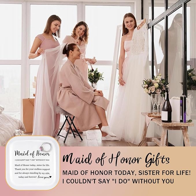 PUDDING CABIN Bridesmaid Gifts Ring Dish - Maid of Honor Today, Sister for Life - Wedding Bridal Shower Bachelorette Gifts for Bridesmaid, Maid of Honor Proposal from Bride
