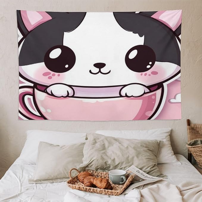MaSiledy Tapestry Kawaii Cat Bedroom Tapestries Cat Mom Gifts Tapestries Wall Art for Living Room Dorm Landscape 60"x90" Wall Hanging for Home Decor Bedroom Living Room Dorm Decor