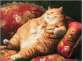 OMANI Victorian Renaissance Canvas Poster Funny Fat Cat With Hamburger Wall Art Lying In Sofa Cute Cat Painting Wall Decor for Animal Lover Gift 08x10 inch Unframed