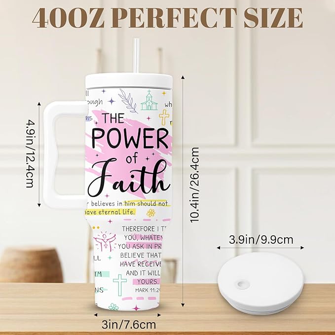 Christian Tumbler With Handle 40 Oz, Inspirational Christmas Tumbler For Women, Christian Gifts For Women Mom Wife Friends Coworkers, Christmas Coffee Insulated Cup