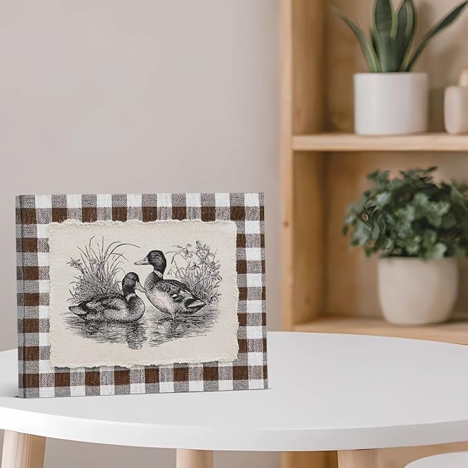 Vintage Country Mallard Duck Canvas Wall Art Rustic Ducks Print Painting Cottagecore Wall Decor for Home Farmhouse Living Room 8x10 Inches Framed