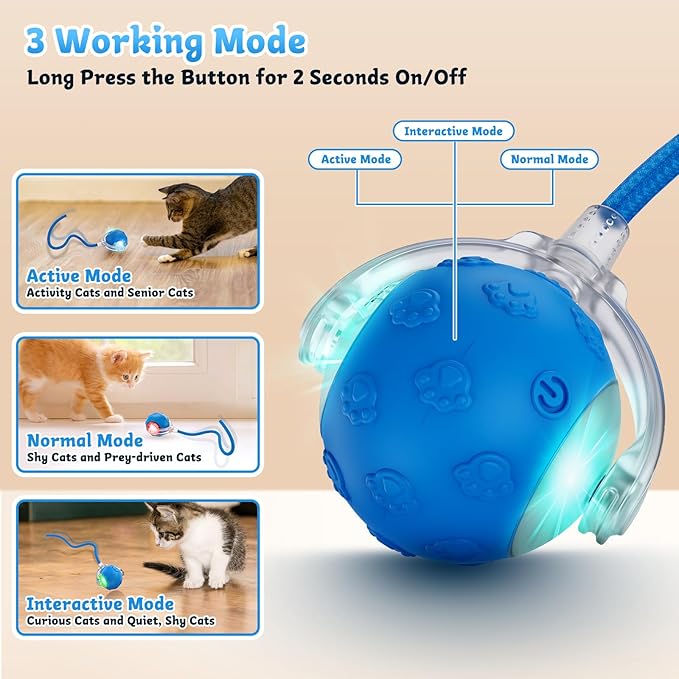 Interactive Rolling Cat Dog Ball Toy, Upgrade Interactive Cat Toys, Automatic Moving Cat Toys with Chirping Sound, Self Rolling Dog Ball, Smart Automatic Electric Balls Toys for Bored Cats Dogs