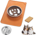 Stainless Steel Slow Feeder Dog Bowls – Non-Slip Metal Dog Bowl for Large & Medium Breeds, Puppy Puzzle Feeder – 2 Cup Capacity for Small to Big Pets – Durable Slow Feed Dog & Cat Food Dish with Mat