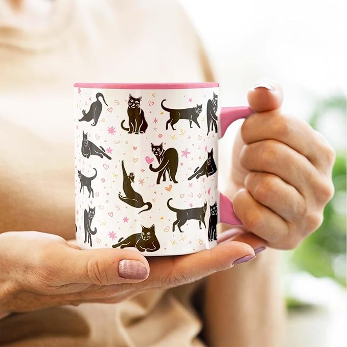 Black Cat Mug 11 Oz Cute Ceramic Coffee Tea Cup for Women, Funny Cats Lover Gift for Christmas, Birthday, Housewarming - Gifts for Her, Mom, Cat Ladies, Kids and Friends