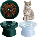 Tioncy 2 Pcs Raised Cat Slow Feeder Bowl Ceramic Elevated Cat Dog Food Bowl No Spill High Edge for Dry Wet Food and Water Easy to Clean, Dishwasher Safe (Dark Green,Blue)
