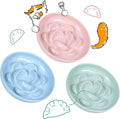 Slow Feeder Bowl for Cats and Small Dogs - Set of 3 Melamine Puzzle Cat Dish for Wet & Dry Food- Whisker Friendly & Dishwasher Safe & Non Slip Design (Pink +Blue + Green, 6.3" W × 1.2" H