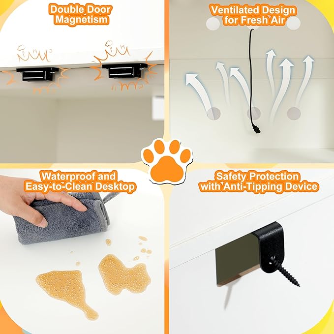 Heybly Litter box Enclosure,large Cabinet with Charging Station,Wooden Cat Litter Box Enclosure Furniture for Self-Cleaning Robot 3 & 4,Hidden for Smart Litter Box Size for senior cats,White HCLB005WT