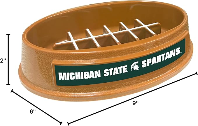 NCAA Super-Bowl - Michigan State Spartans Slow Feeder Dog Bowl. Football Design Slow Feeding Cat Bowl for Healthy Digestion. Non-Slip Pet Bowl for Large & Small Dogs & Cats