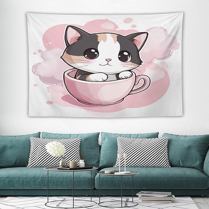 MaSiledy Wall Tapestries Kawaii Cat Tapestry Cute Kitten Cat Meow Tapestry Aesthetic Vintage Wall Hanging for Living Room Dorm Decor 40"x60" Wall Hanging for Home Decor Bedroom Living Room Dorm Decor