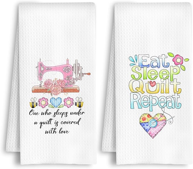 Quilters Gifts Kitchen Towels, Gifts for Sewing Quilting Lovers Dish Tea Towels, Gift for Sewers Women Decorative Hand Towel for Bathroom Kitchen, 16x24 Inches Set of 2