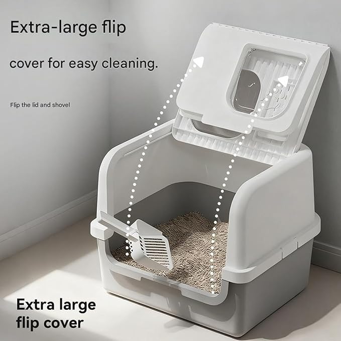 Multi-Functional Cats Toilet with Self-Cleaning Fleece Systems, Leak-Proof Enclosed Structure & Spacious Comfortable Litter Box Litter Box with Lid