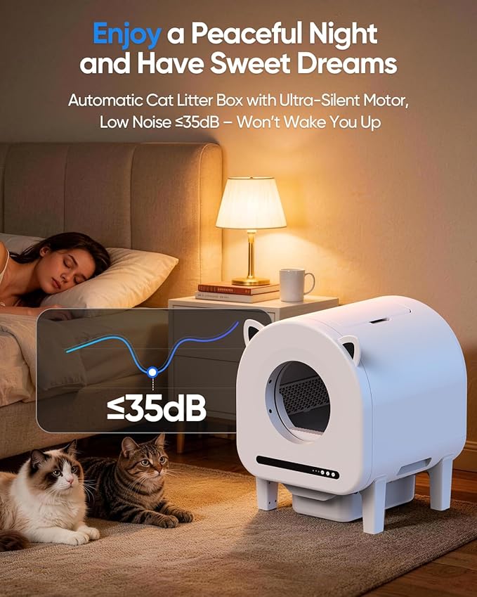 pupbay Automatic Cat Litter Box, Self Cleaning Litter Box 68L Large Capacity for Multiple Cats, App Control with Dual Safety Sensors, Anti-Pinch & Odor Control, Washable Liner & 2 Rolls Trash Bags