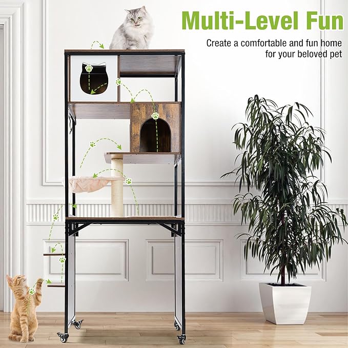 GUTINNEEN Cat Litter Box Enclosure with Metal Frame Indoor Cat Furniture Enclosure for Hidden Self-Cleaning Litter Boxes, 27.6" L