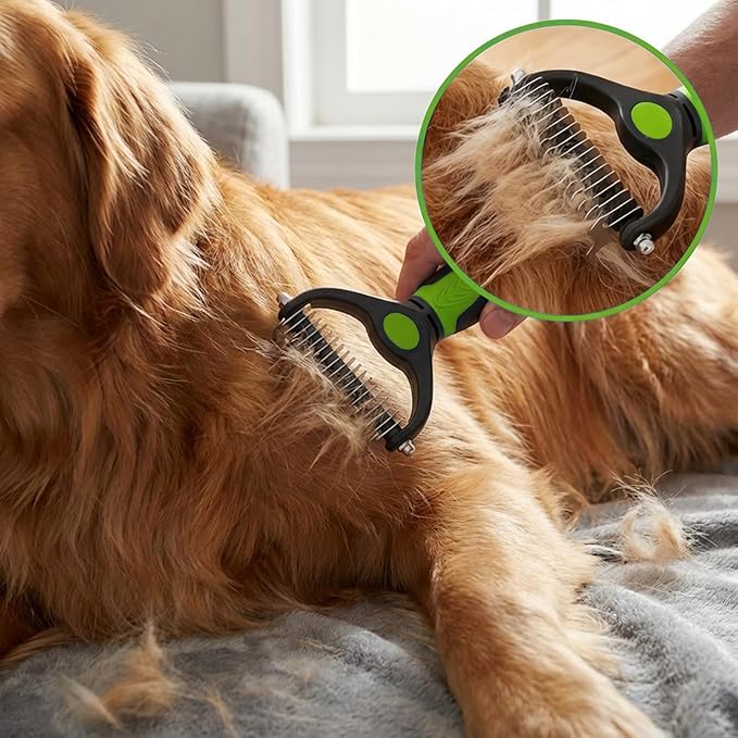 4PCS Self Cleaning Slicker Brush, Pet Grooming Rake, Bath Brush & Massage Brush for Short/Long Haired Dogs, Cats & Horses, Pet Grooming Deshedding Tools - Pet Supplies (Green Black)